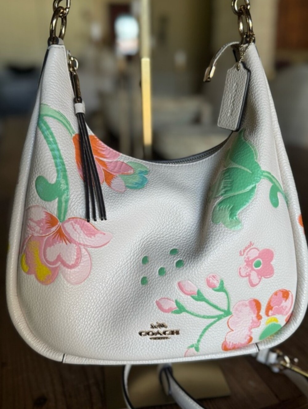 Coach White Floral Convertible Hobo Bag